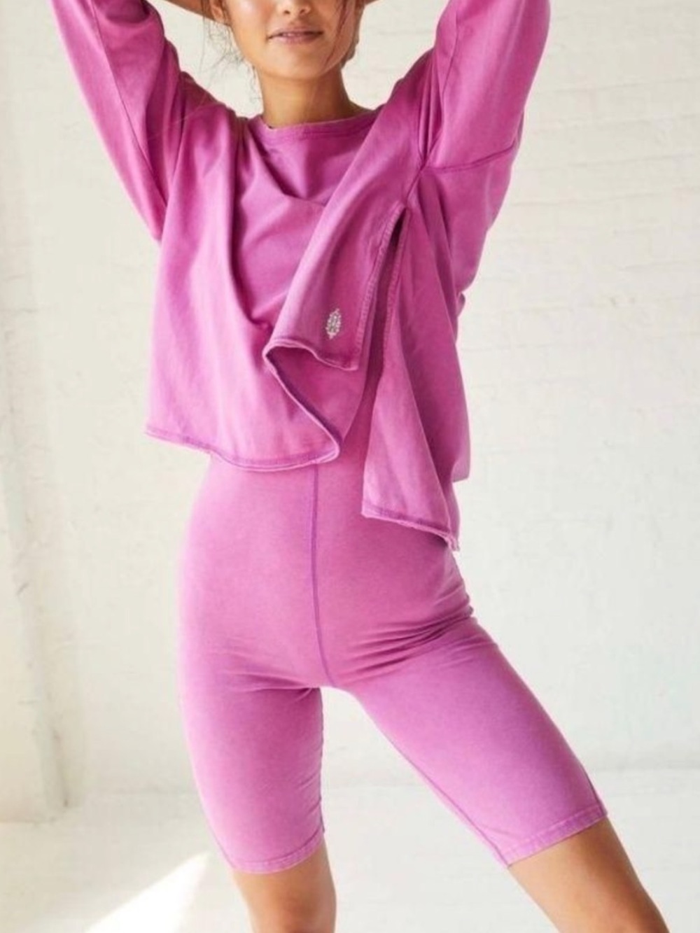 Free People hot shot magenta biker romper